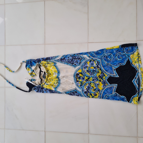 Roberto Cavalli Dress Signed Vibrant Blue and Yellow Mini Gold Buckle Neck Tie S - Picture 5 of 8